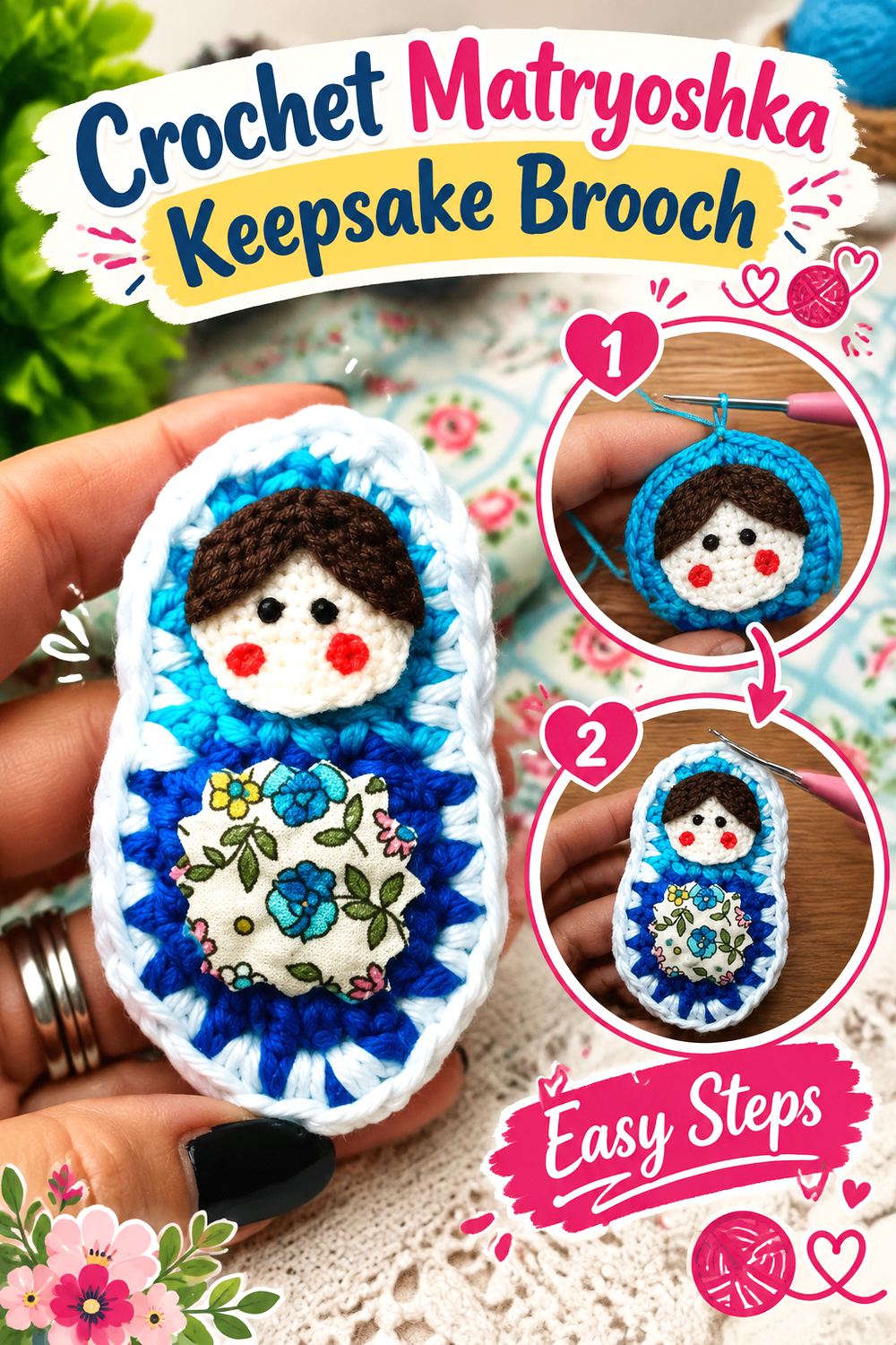 Crochet Matryoshka Keepsake Brooch