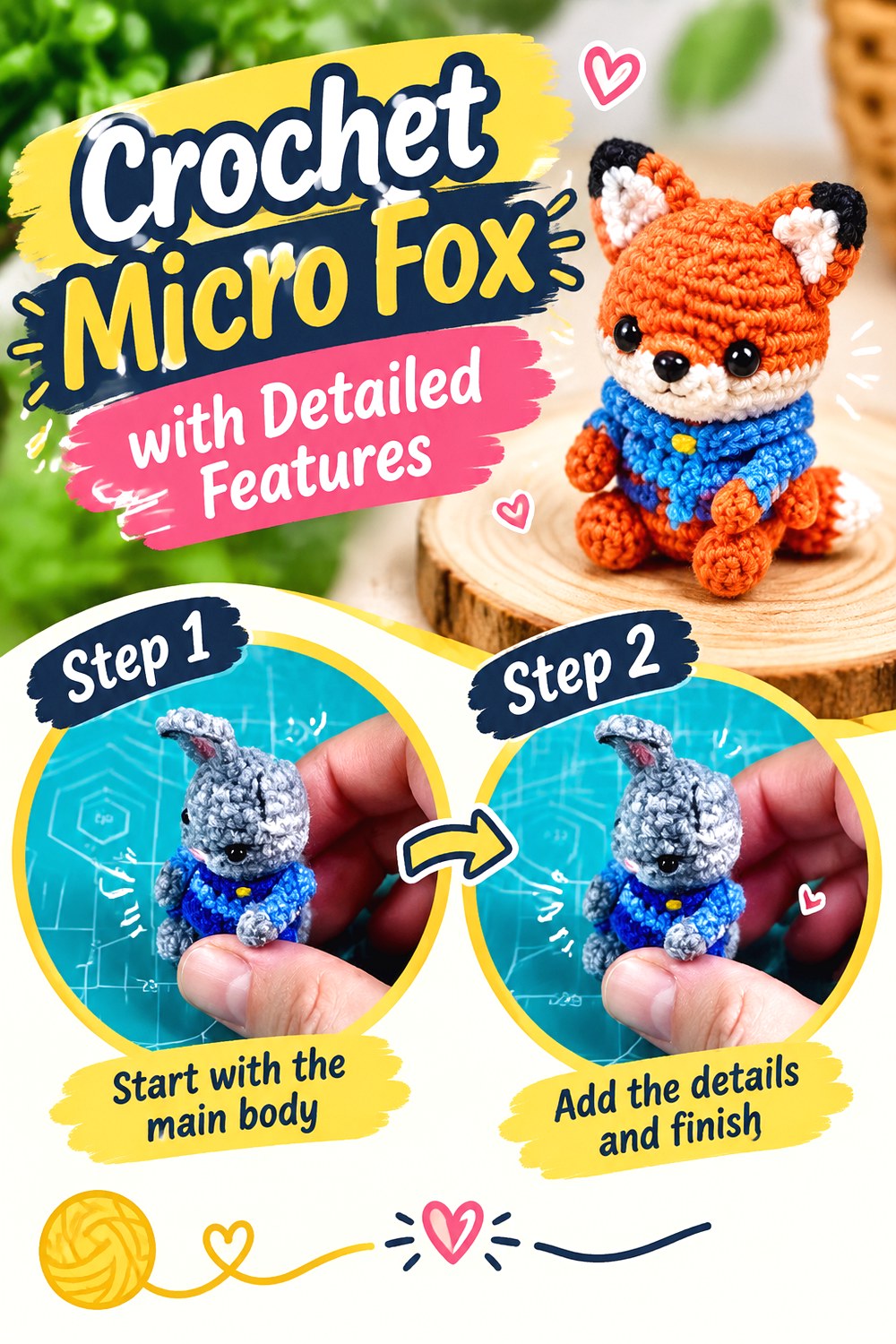 Crochet Micro Fox with Detailed Features