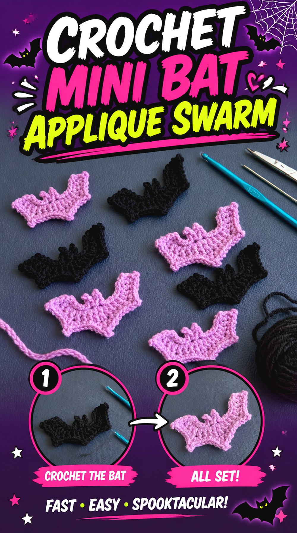 Crochet Mini Bat Applique Swarm