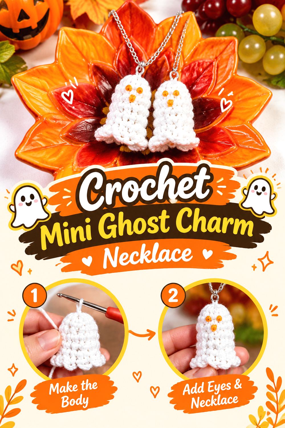 Crochet Mini Ghost Charm Necklace