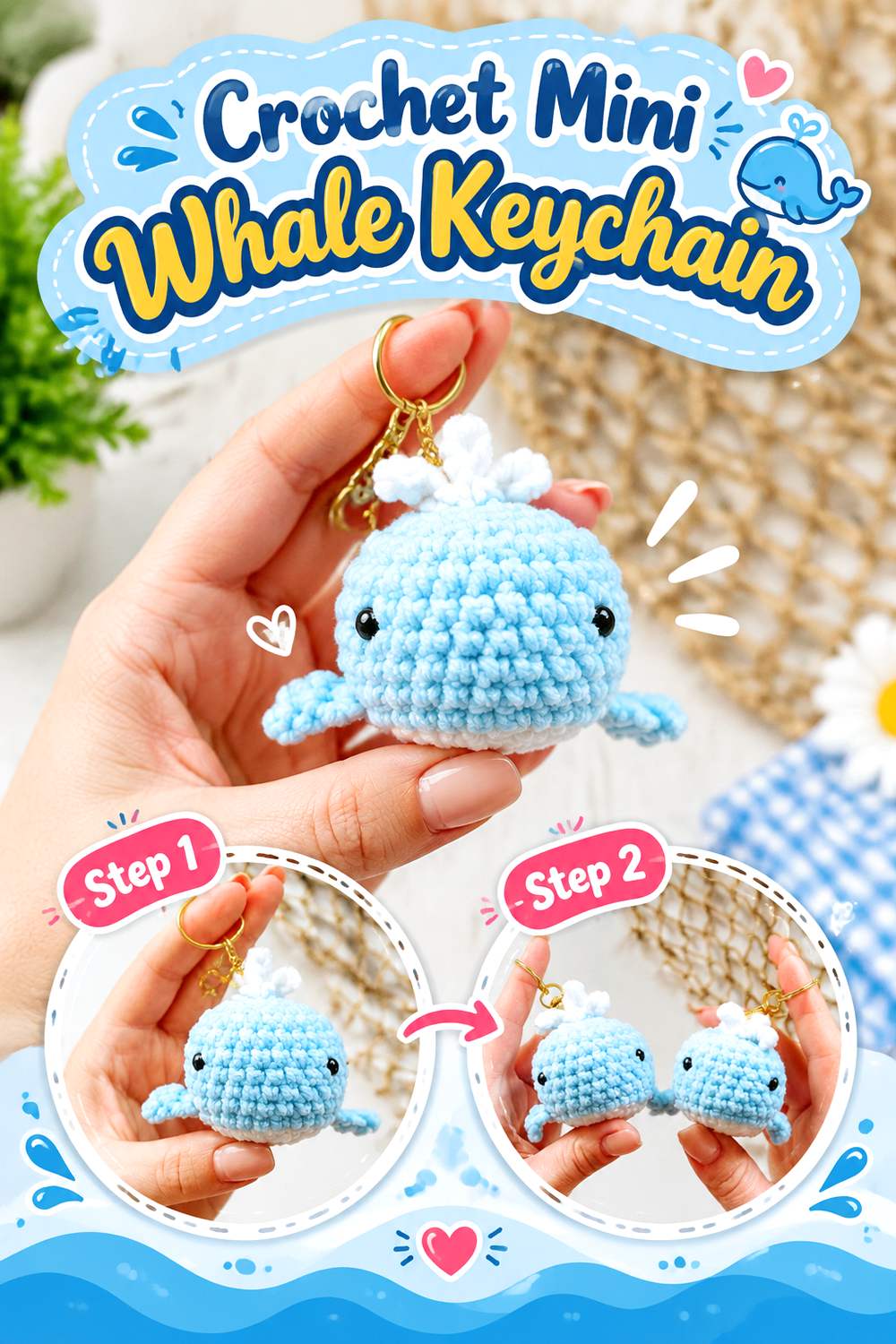 Crochet Mini Whale Keychain