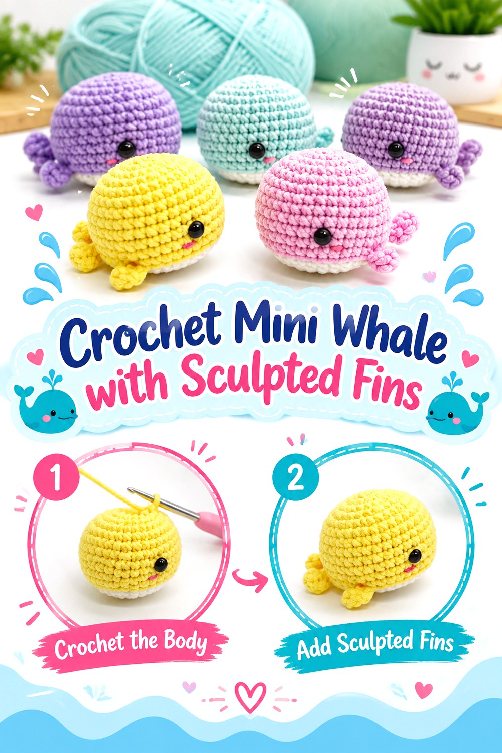 Crochet Mini Whale with Sculpted Fins