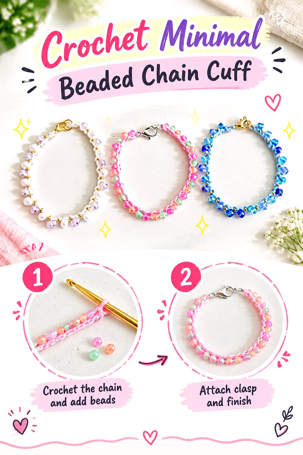 Crochet Minimal Beaded Chain Cuff