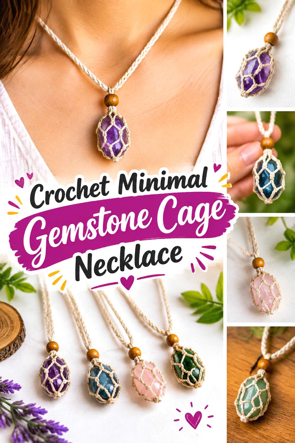 Crochet Minimal Gemstone Cage Necklace