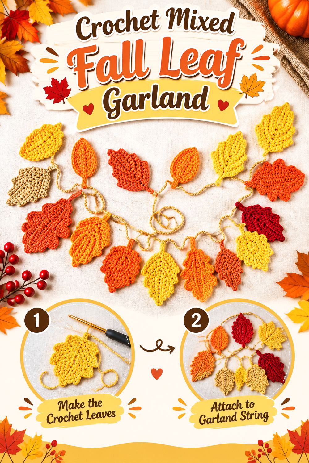 Crochet Mixed Fall Leaf Garland