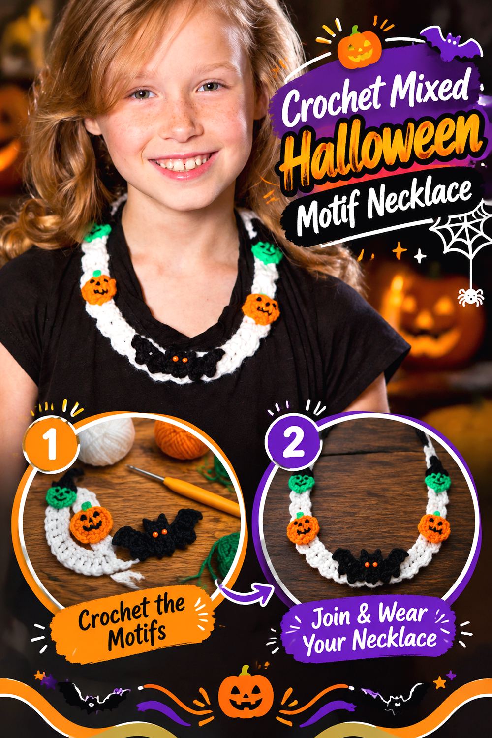 Crochet Mixed Halloween Motif Necklace