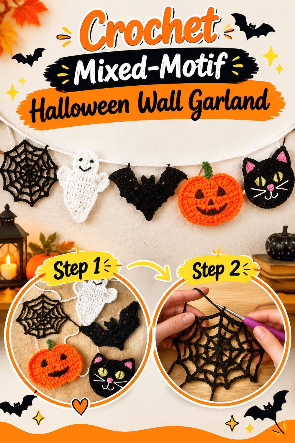 Crochet Mixed Motif Halloween Wall Garland
