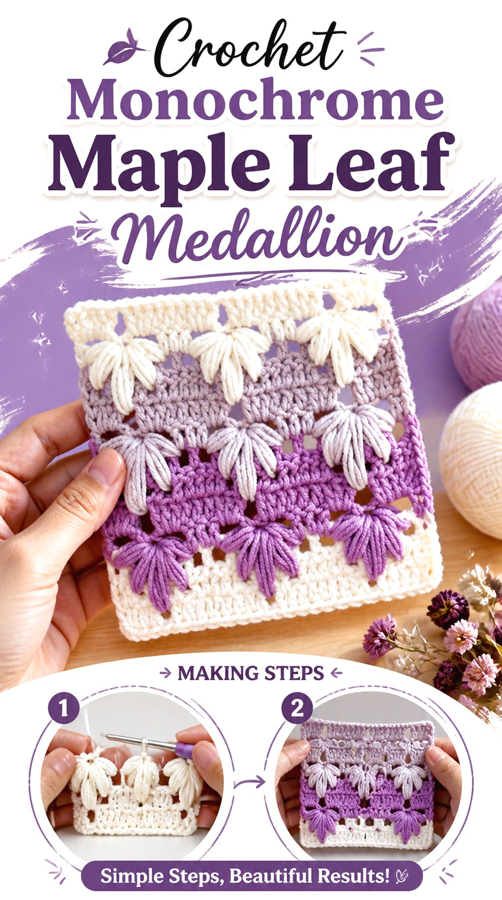 Crochet Monochrome Maple Leaf Medallion