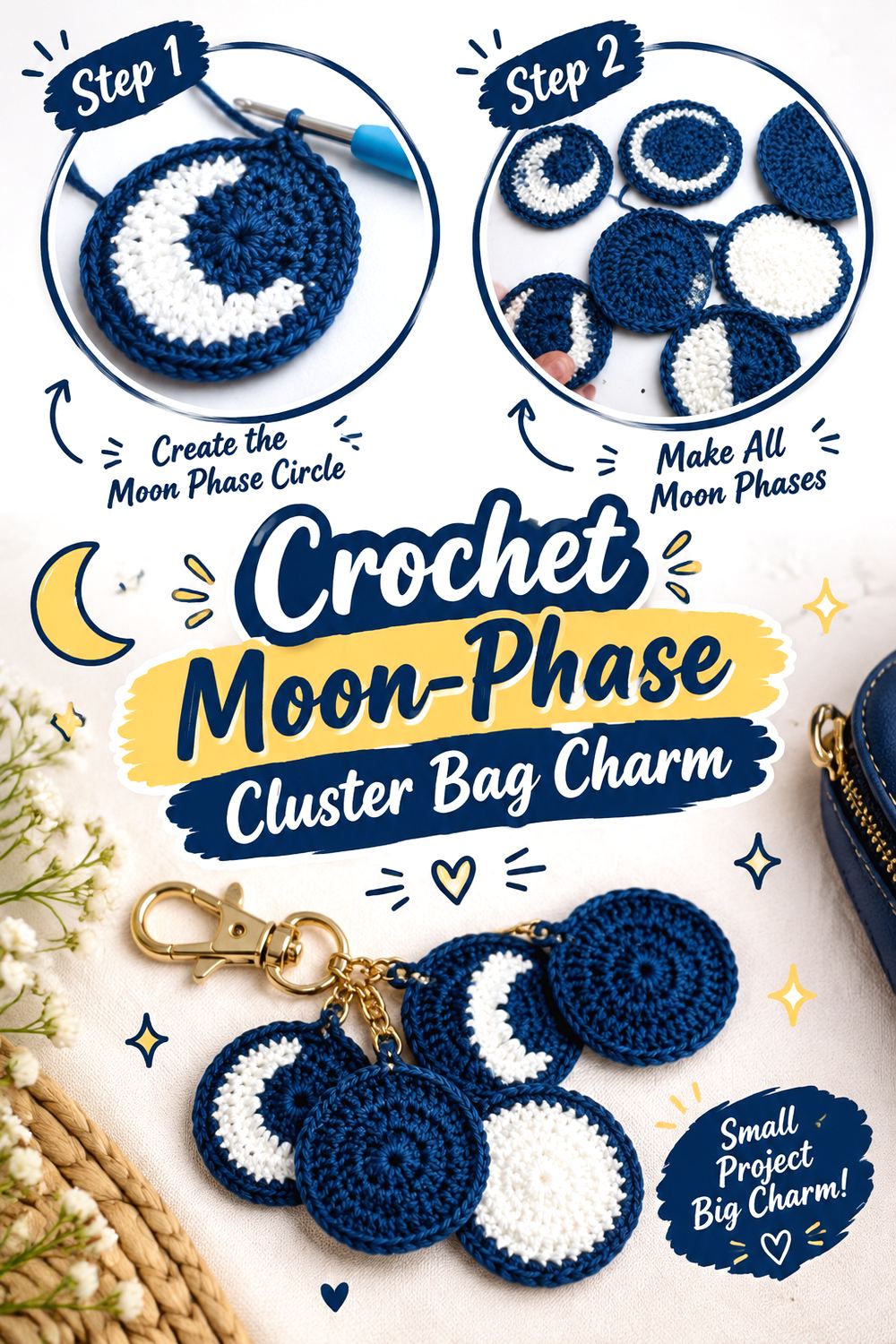 Crochet Moon Phase Cluster Bag Charm