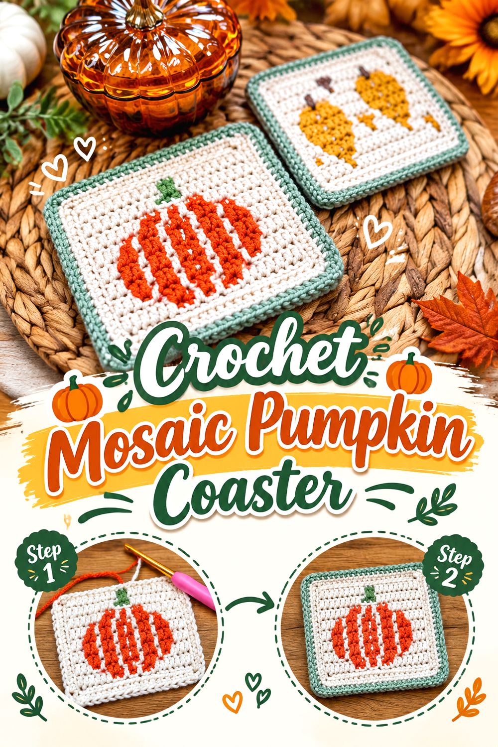 Crochet Mosaic Pumpkin Coaster