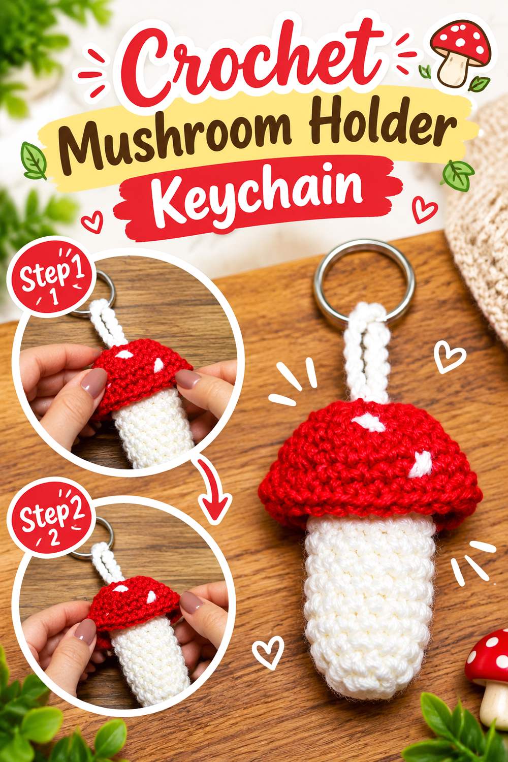 Crochet Mushroom Holder Keychain