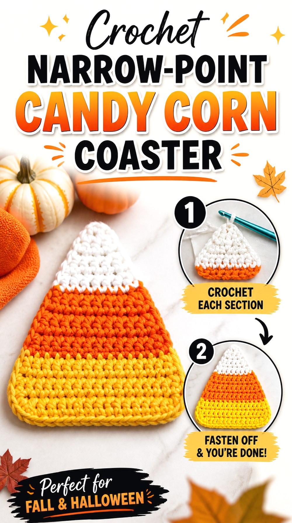 Crochet Narrow Point Candy Corn Coaster