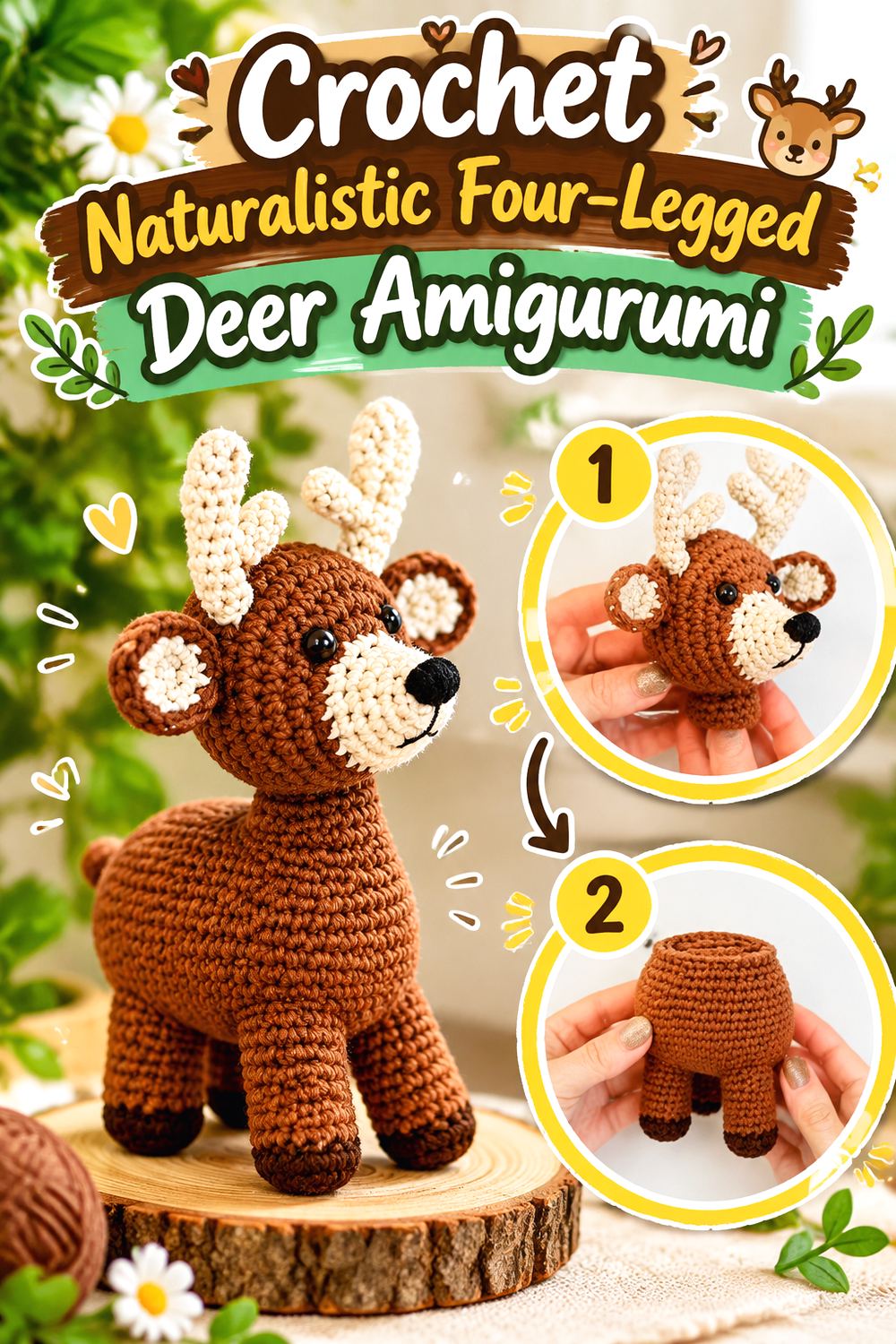 Crochet Naturalistic Four Legged Deer Amigurumi