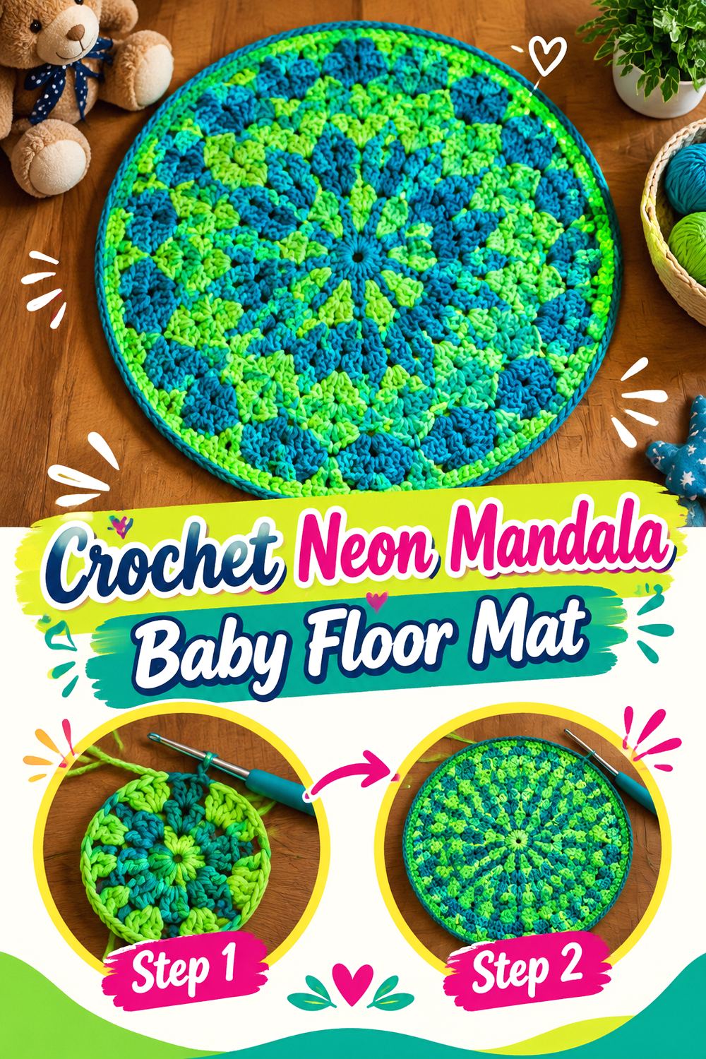 Crochet Neon Mandala Baby Floor Mat