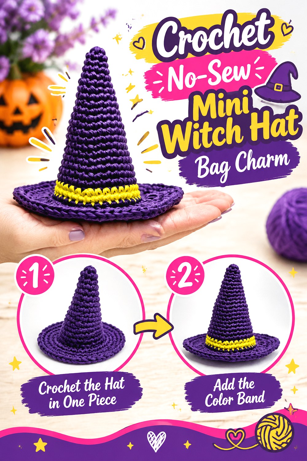 Crochet No Sew Mini Witch Hat Bag Charm