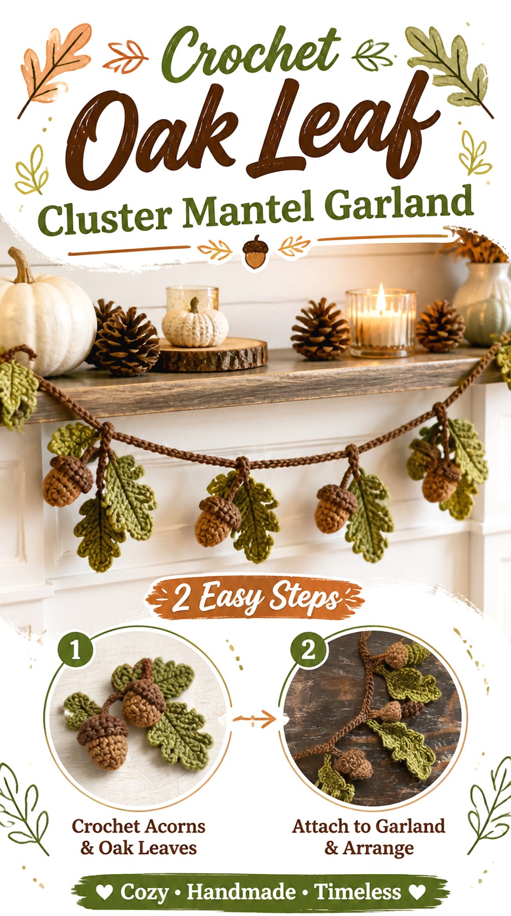 Crochet Oak Leaf Cluster Mantel Garland