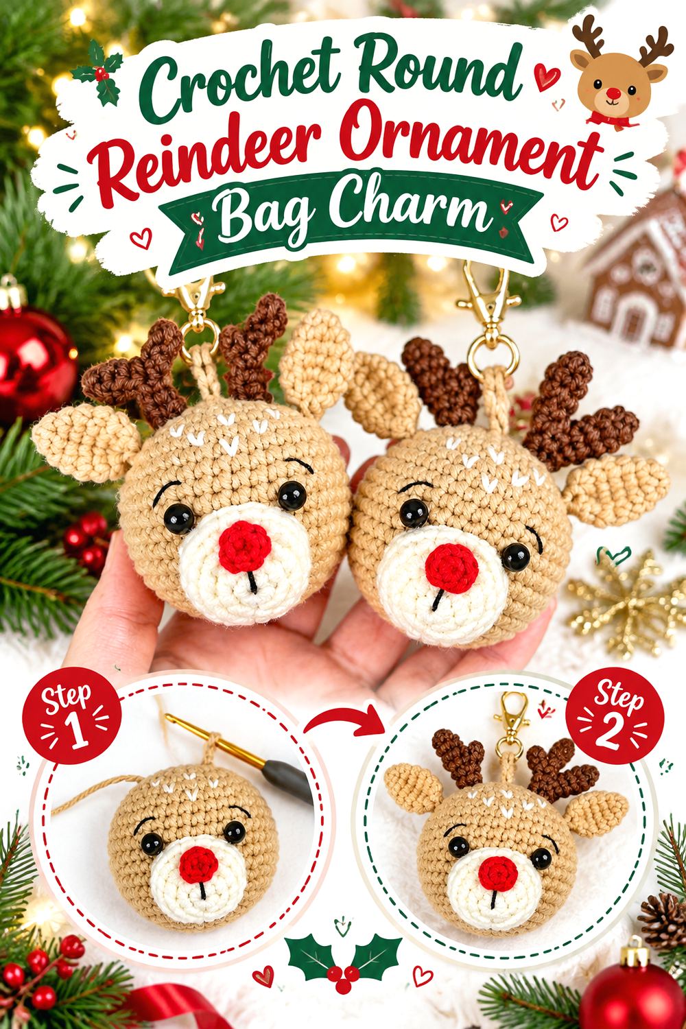 Crochet One Piece Limbs Reindeer Bag Charm
