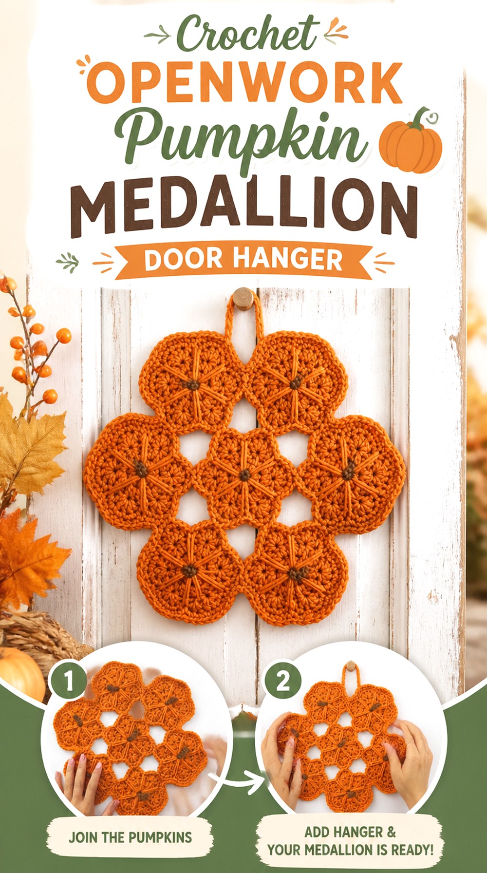 Crochet Openwork Pumpkin Medallion Door Hanger