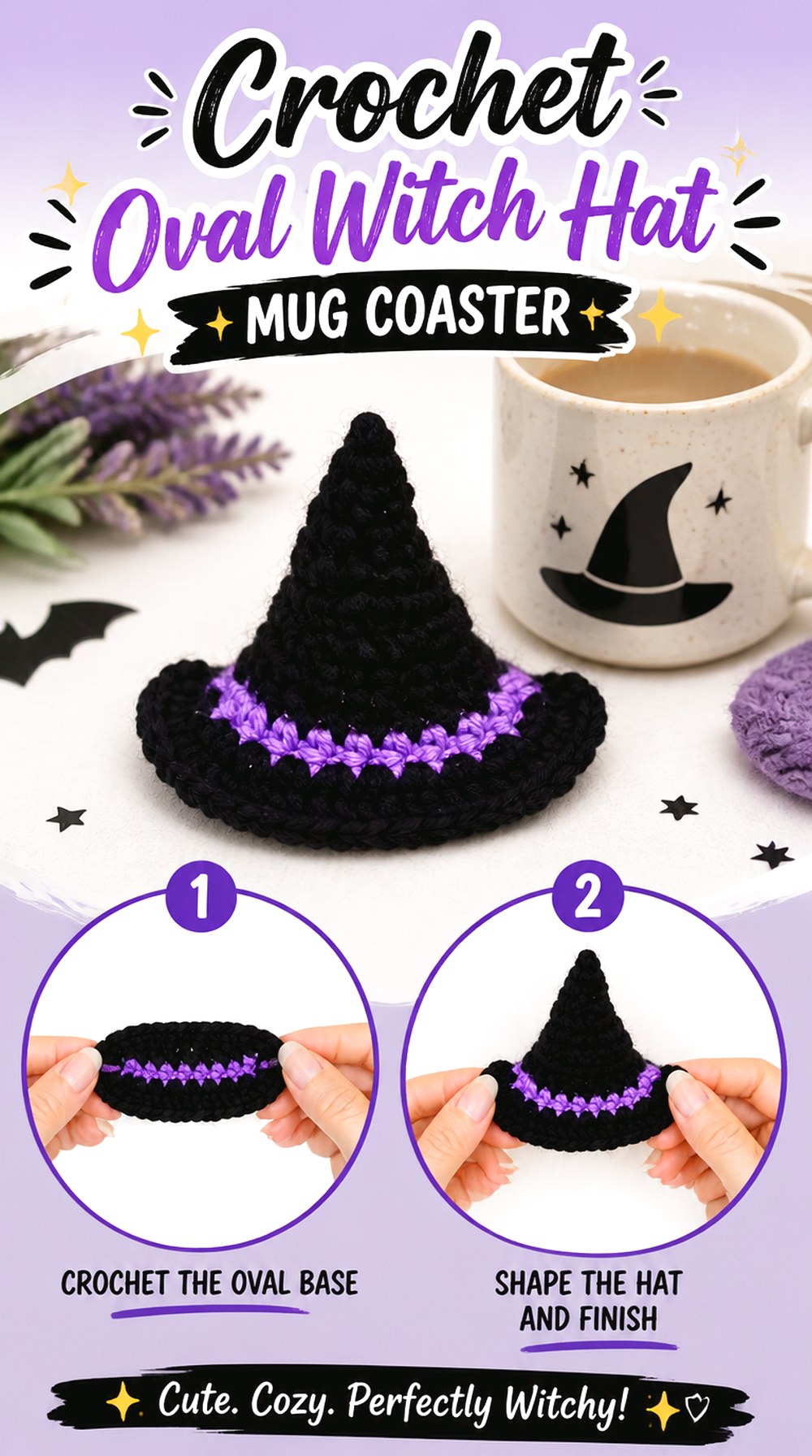 Crochet Oval Witch Hat Mug Coaster