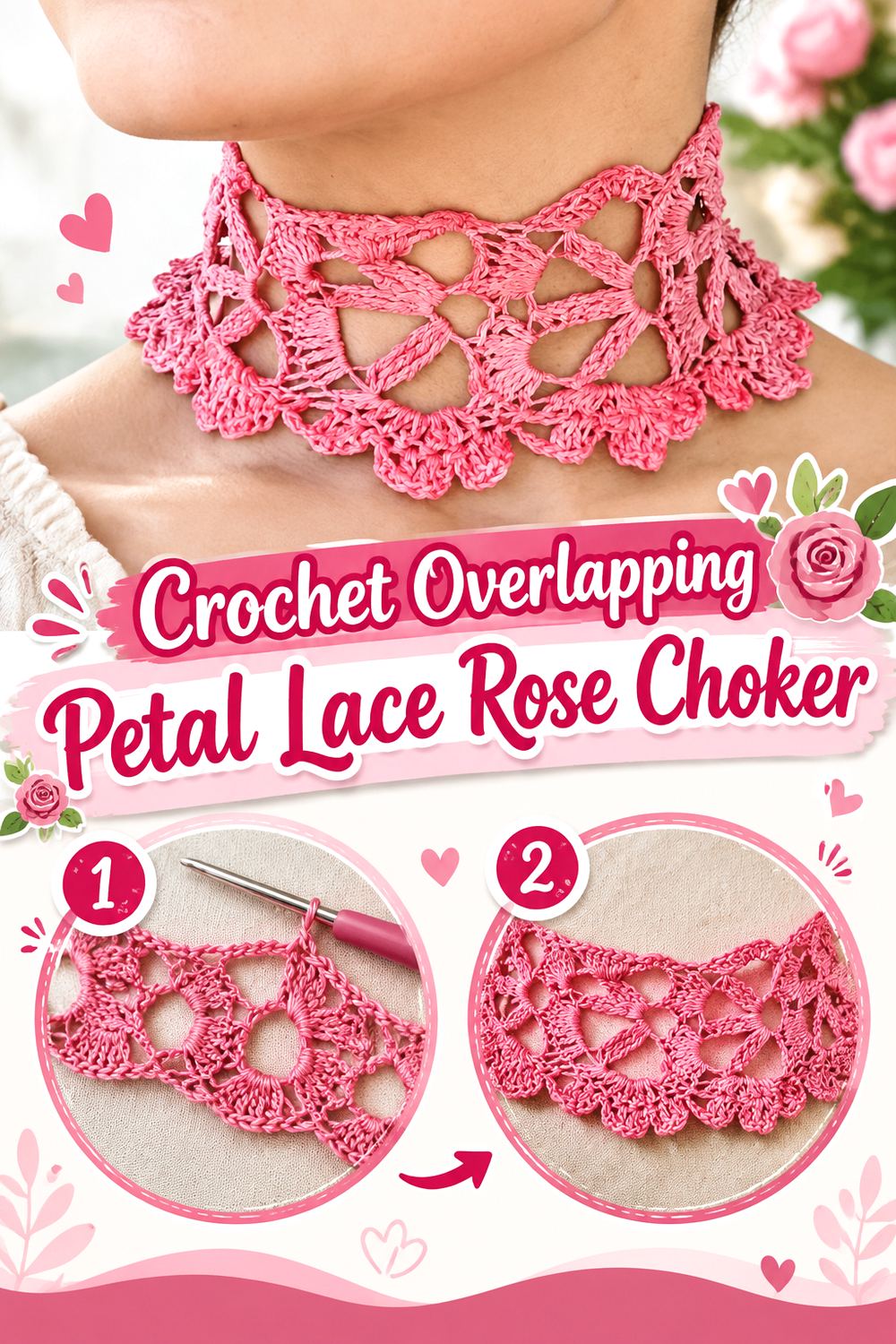Crochet Overlapping Petal Lace Rose Choker