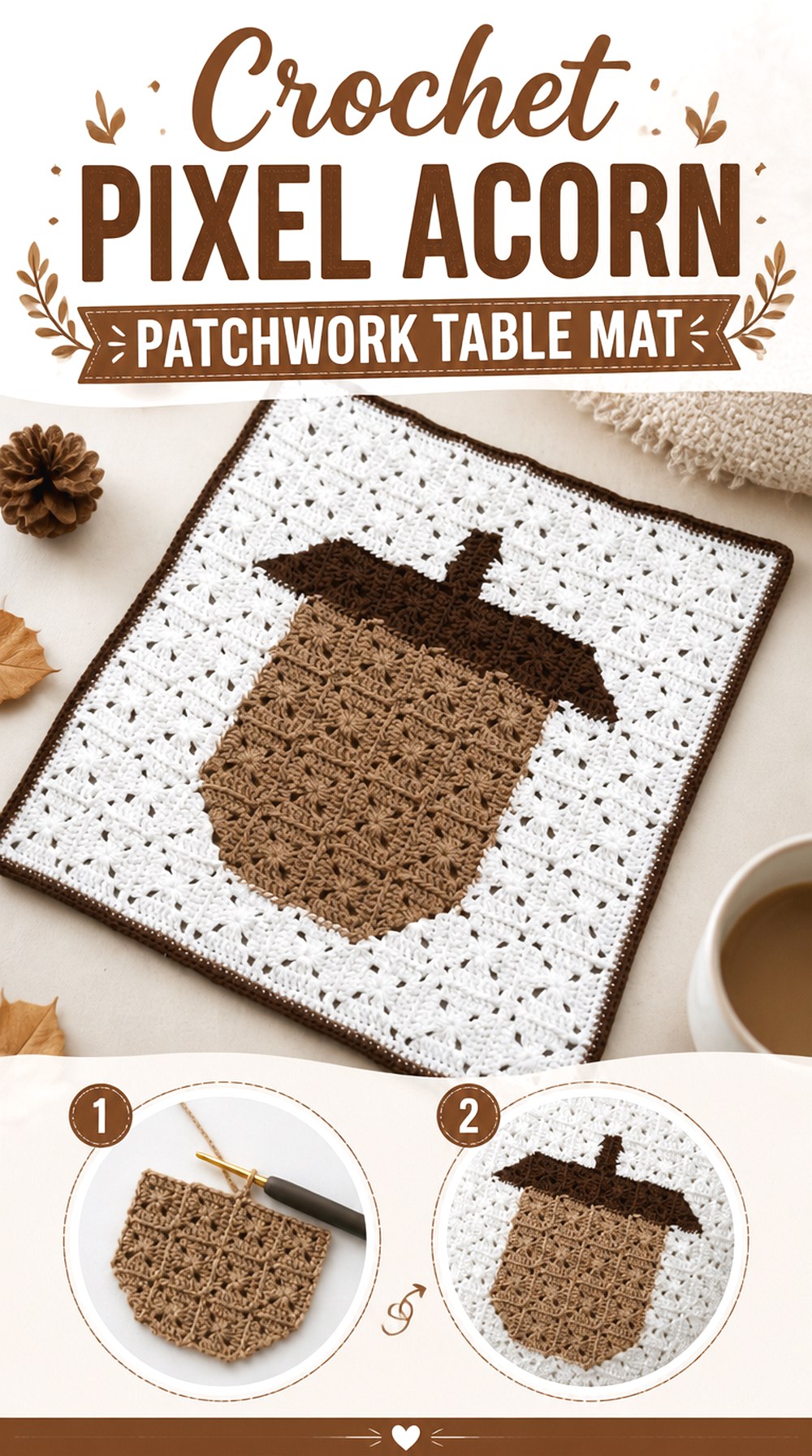 Crochet Pixel Acorn Patchwork Table Mat