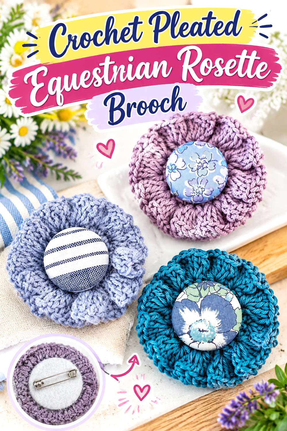 Crochet Pleated Equestrian Rosette Brooch