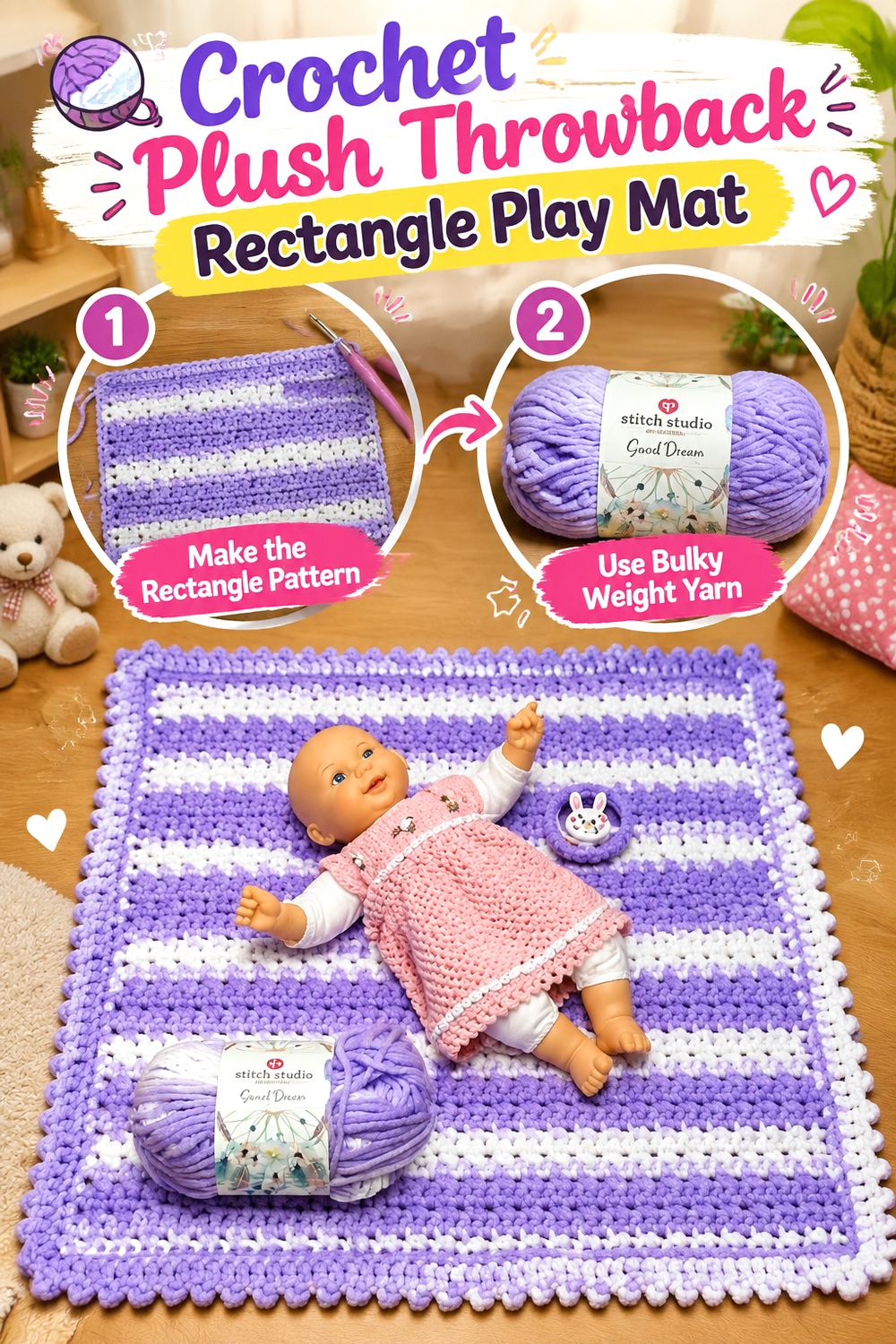 Crochet Plush Throwback Rectangle Play Mat