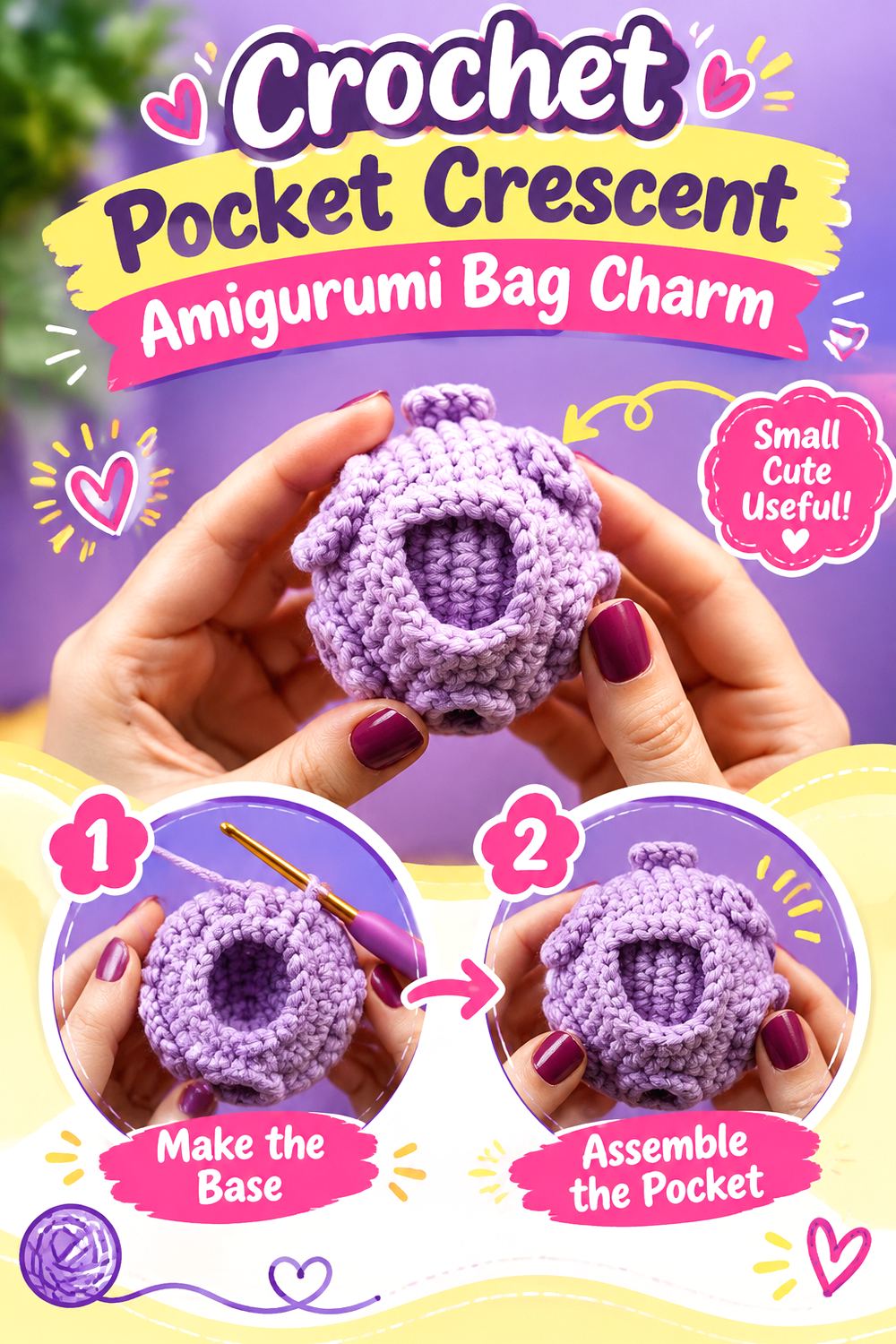 Crochet Pocket Crescent Amigurumi Bag Charm