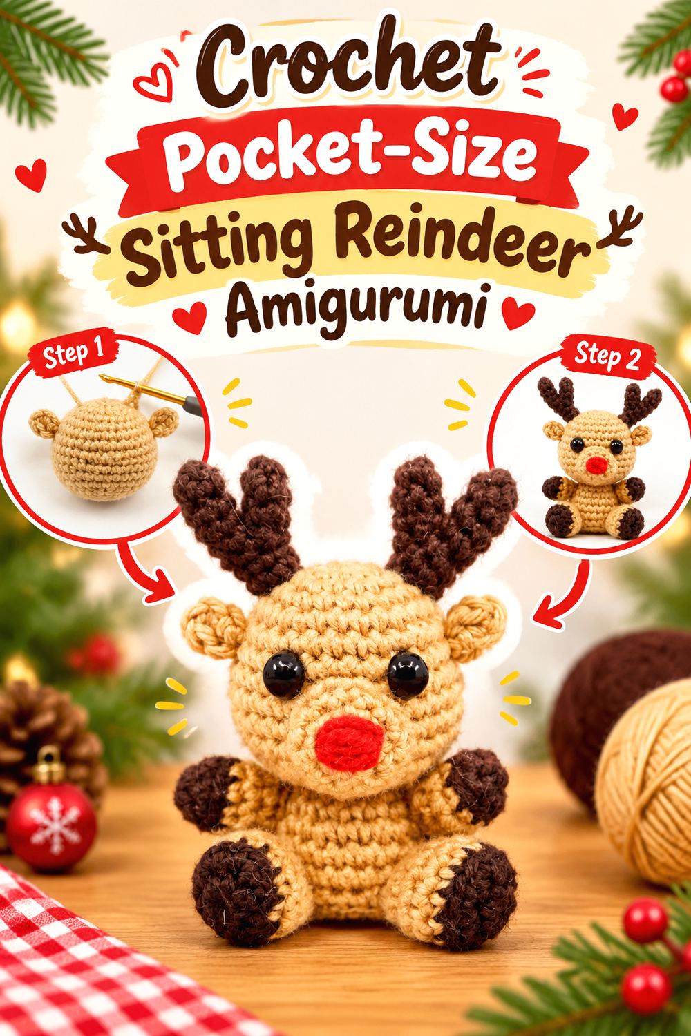 Crochet Pocket Size Sitting Reindeer Amigurumi