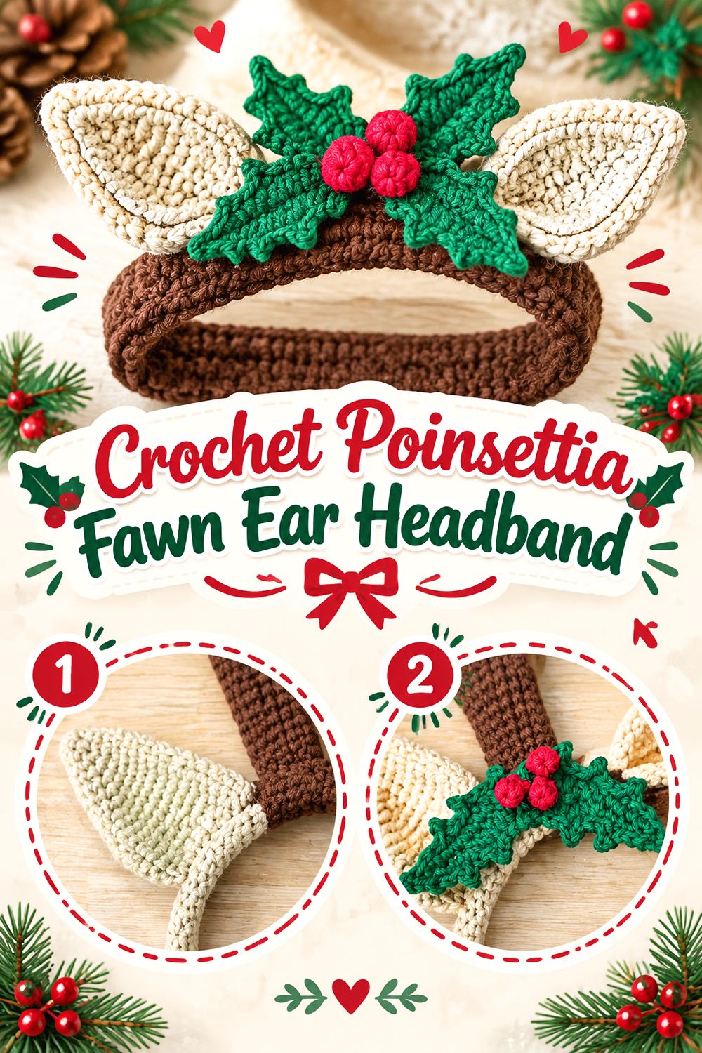 Crochet Poinsettia Fawn Ear Headband