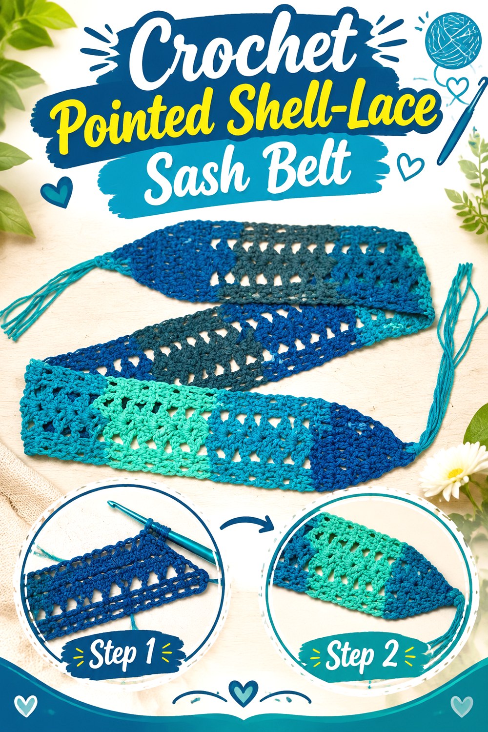 Crochet Pointed Shell Lace Sash Belt