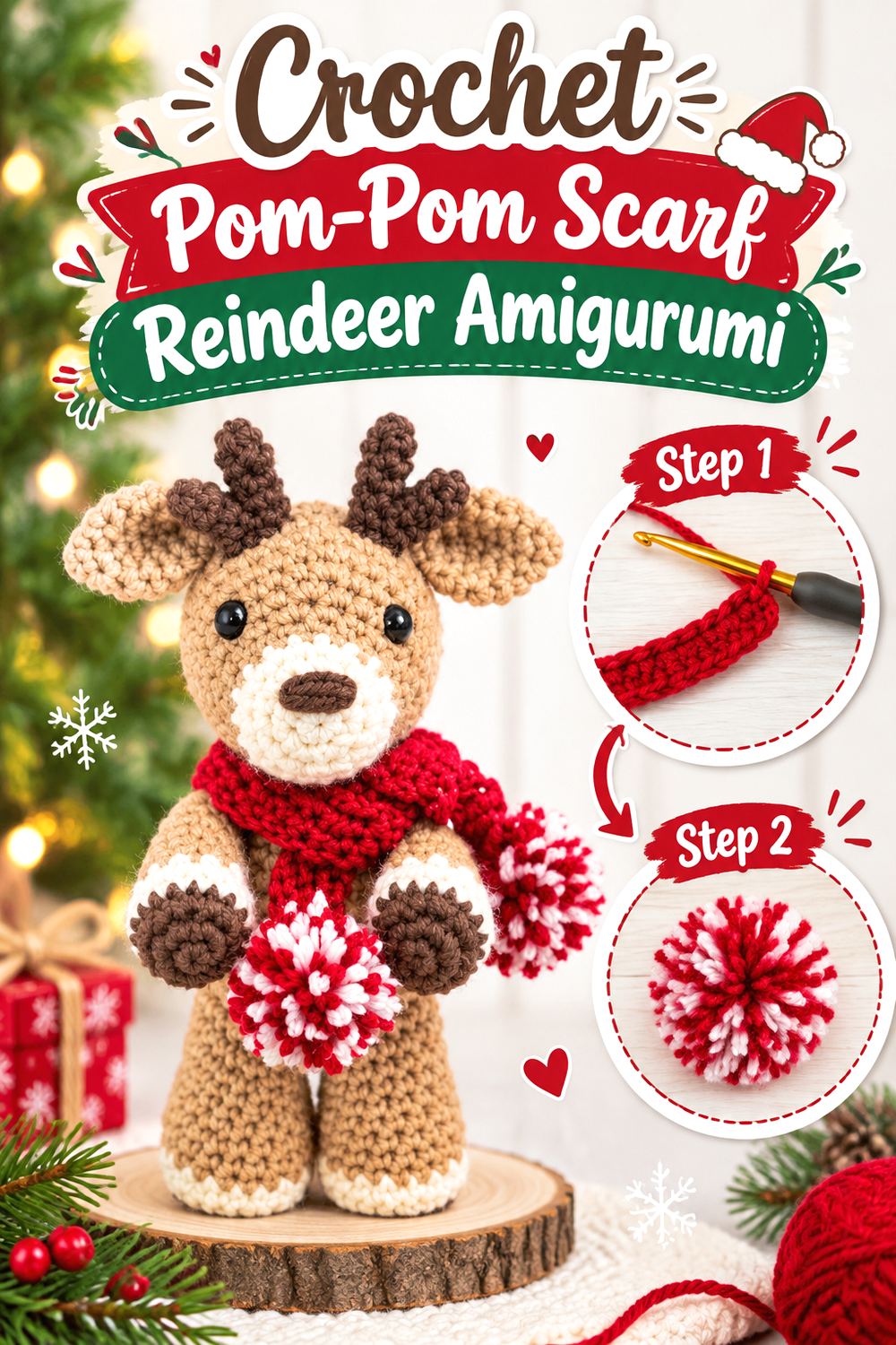 Crochet Pom Pom Scarf Reindeer Amigurumi