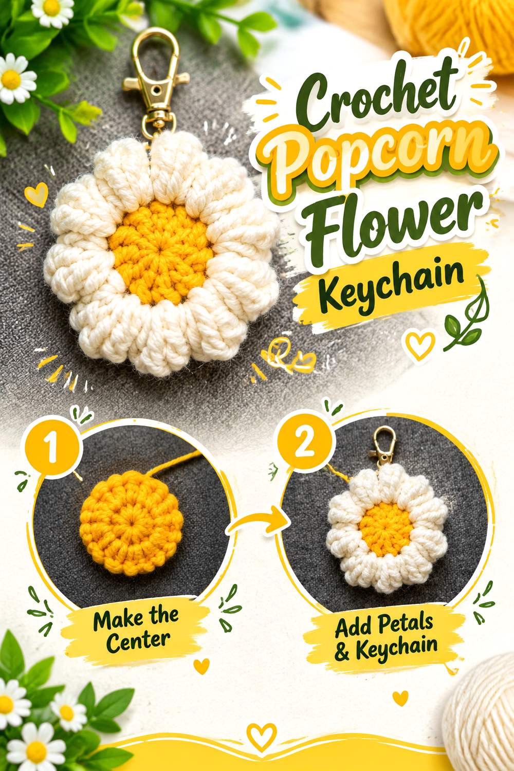 Crochet Popcorn Flower Keychain