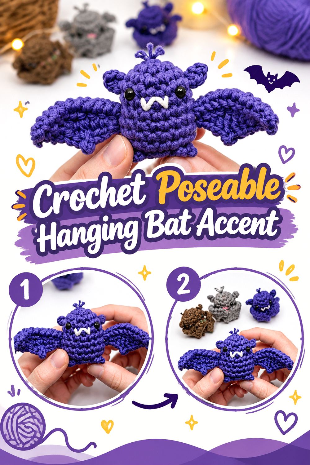 Crochet Poseable Hanging Bat Accent