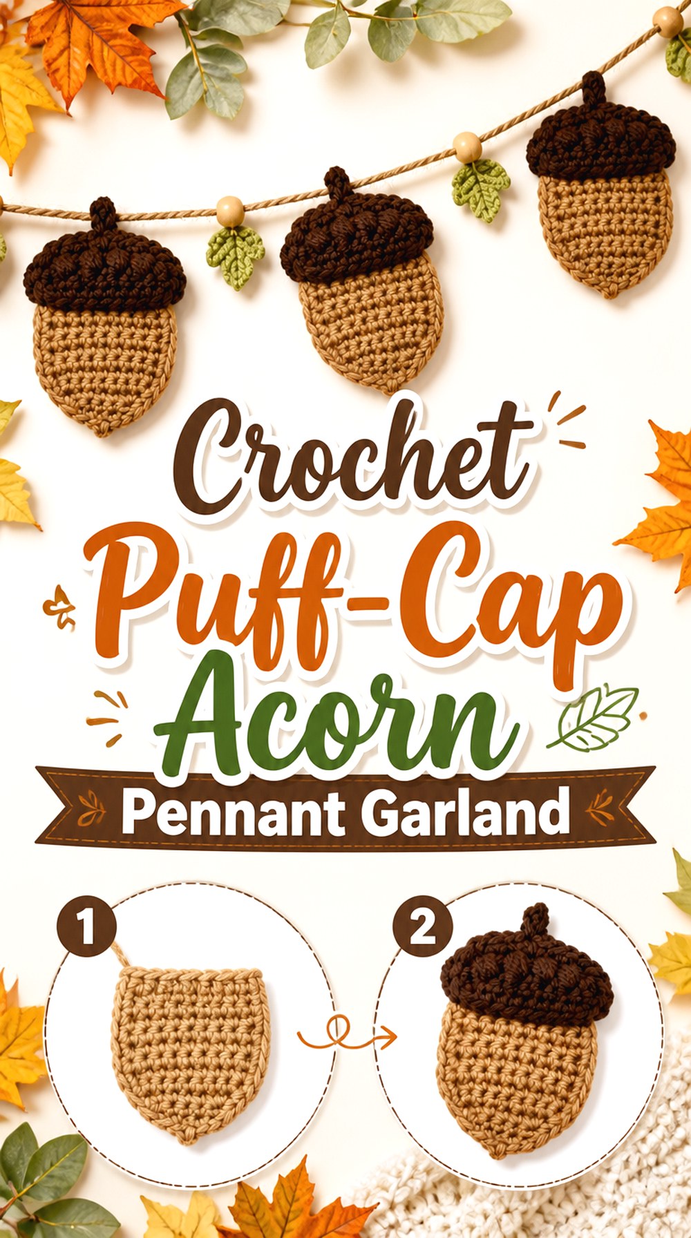 Crochet Puff Cap Acorn Pennant Garland