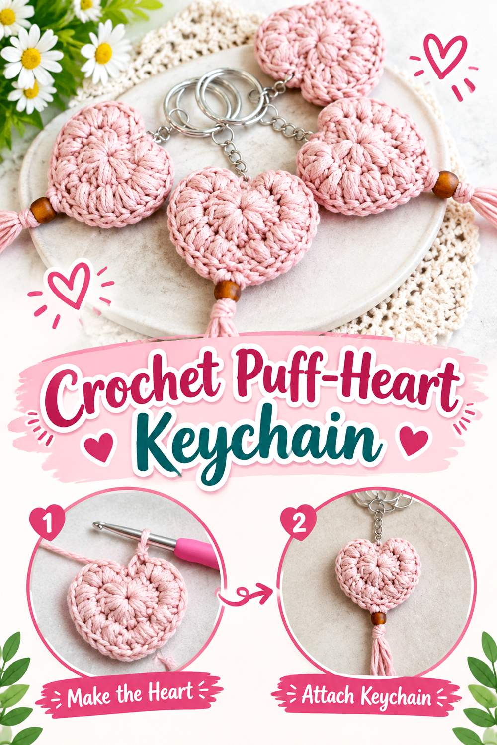 Crochet Puff Heart Keychain