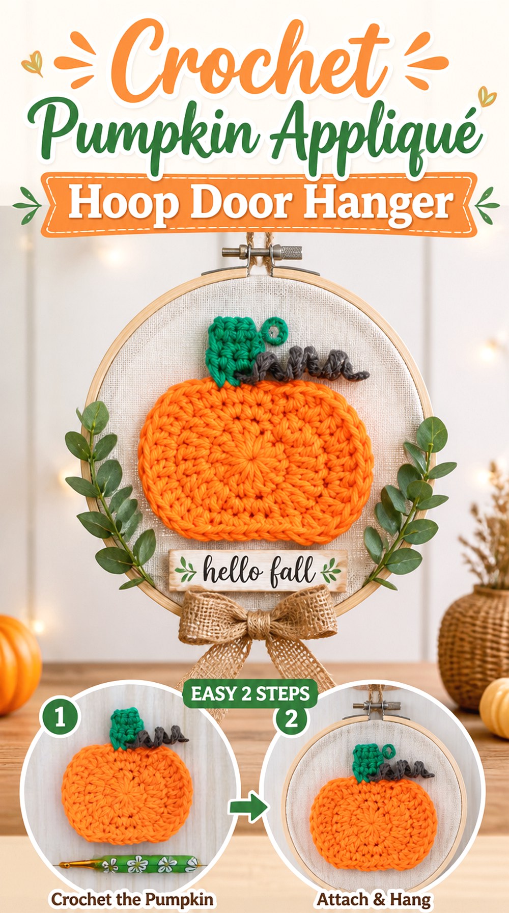 Crochet Pumpkin Appliqué Hoop Door Hanger