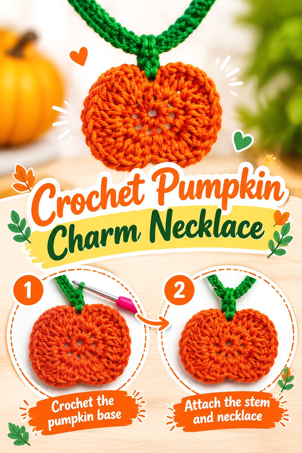 Crochet Pumpkin Charm Necklace