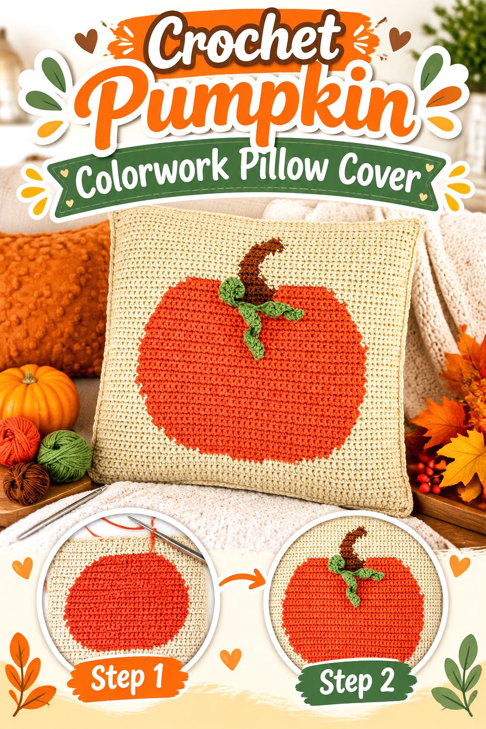 Crochet Pumpkin Colorwork Pillow Cover