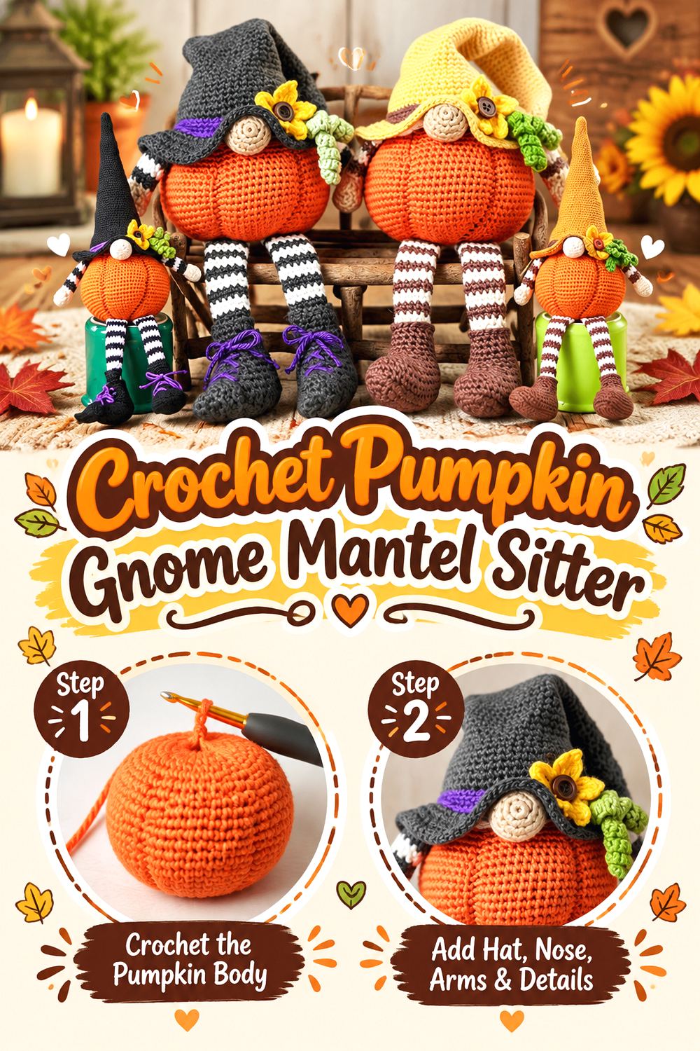 Crochet Pumpkin Gnome Mantel Sitter