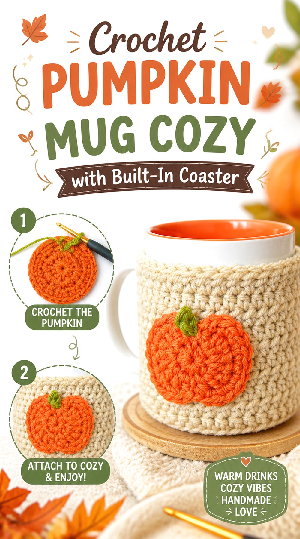 Crochet Pumpkin Mug Cozy with Built In Coaster