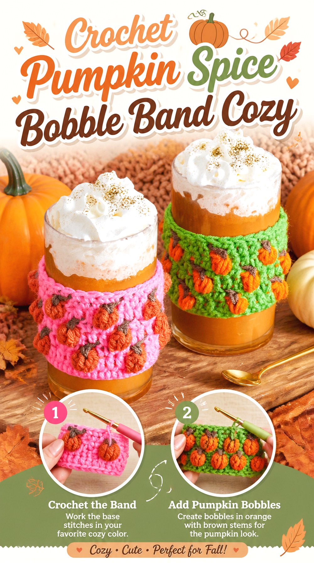 Crochet Pumpkin Spice Bobble Band Cozy