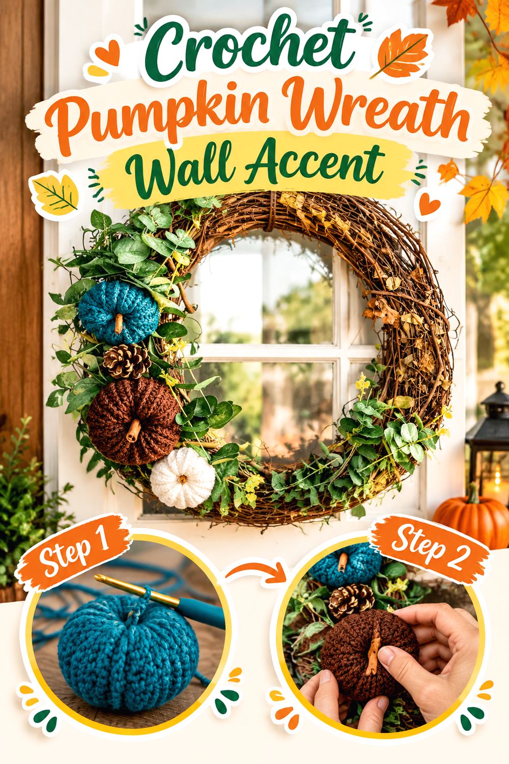 Crochet Pumpkin Wreath Wall Accent
