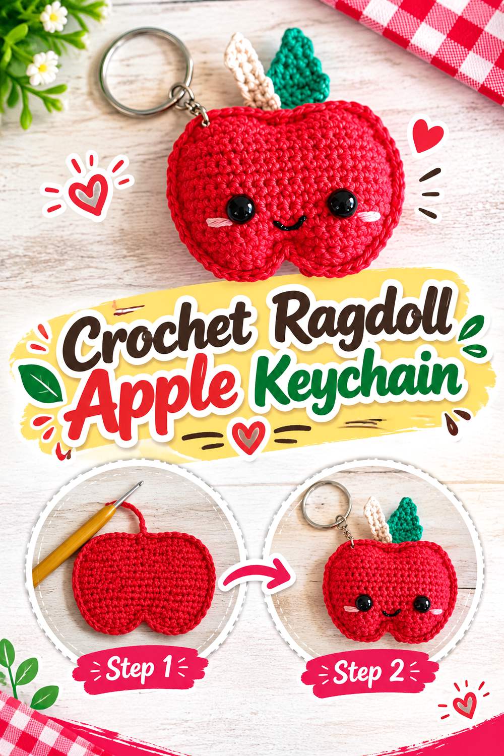 Crochet Ragdoll Apple Keychain