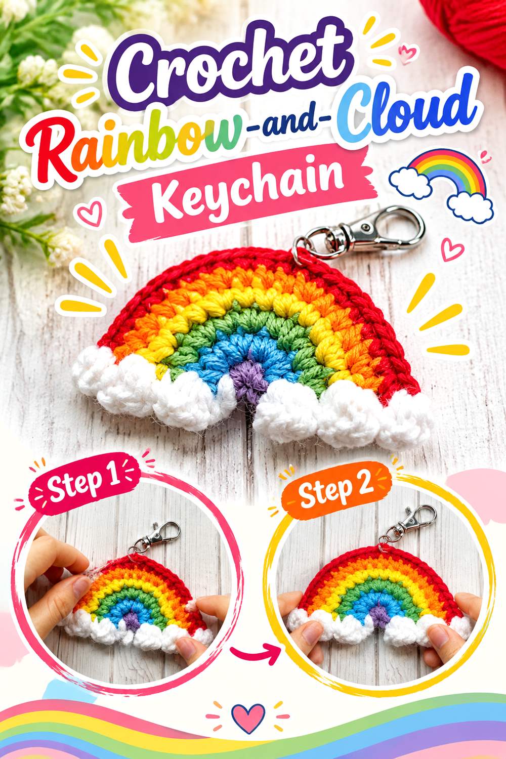 Crochet Rainbow and Cloud Keychain