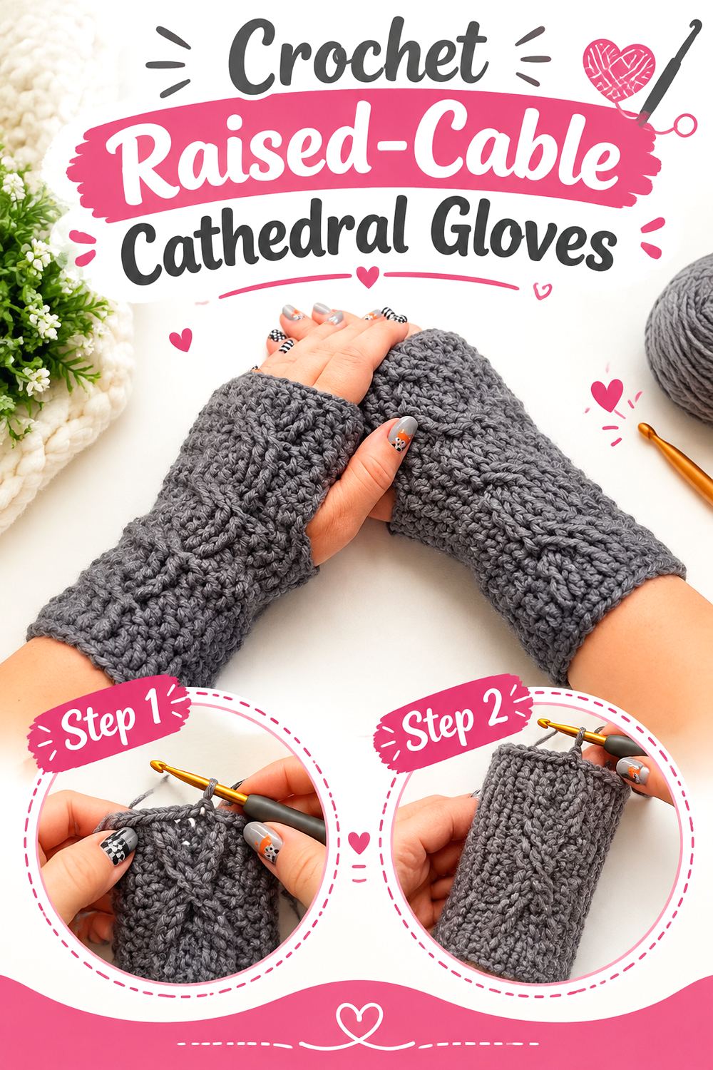 Crochet Raised Cable Cathedral Gloves