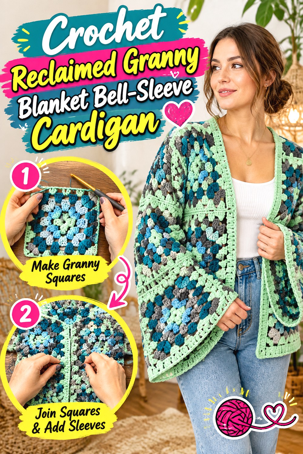 Crochet Reclaimed Granny Blanket Bell Sleeve Cardigan