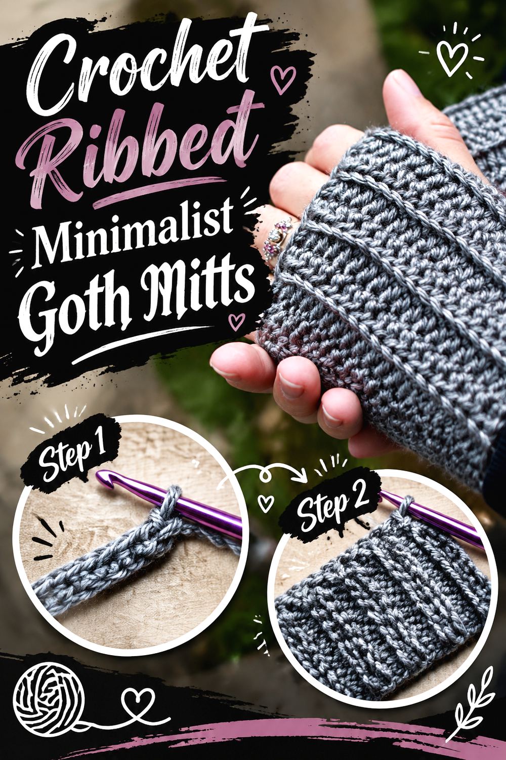Crochet Ribbed Minimalist Goth Mitts