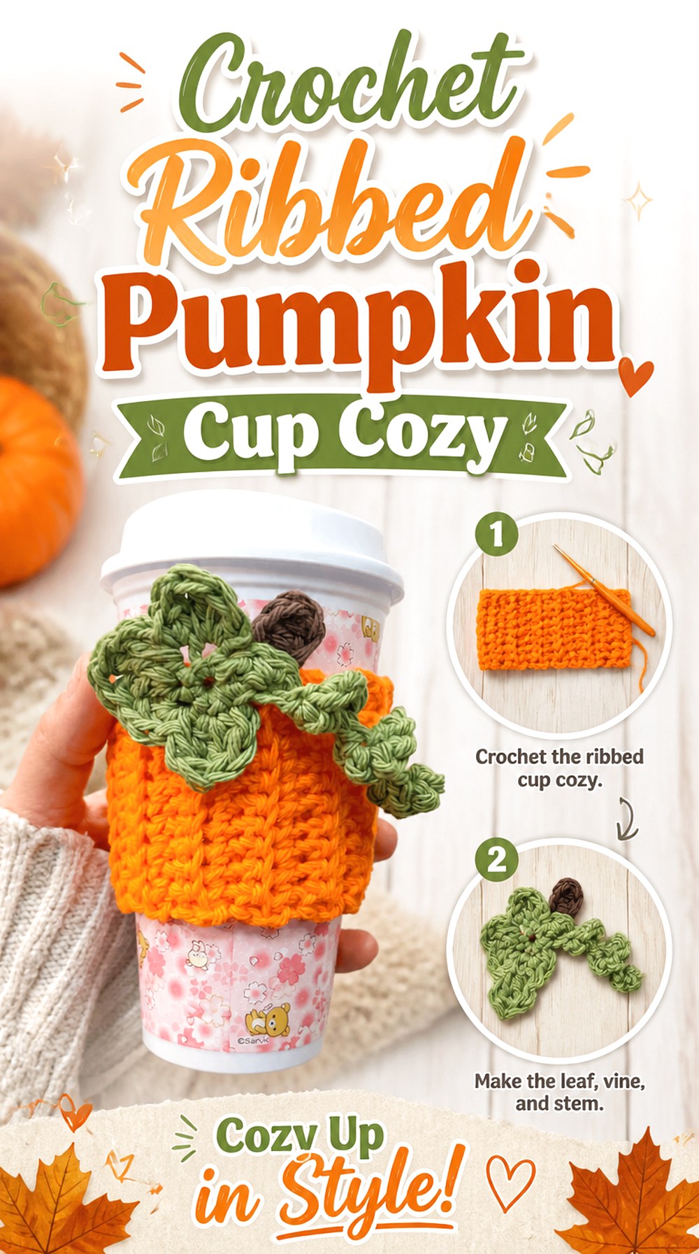 Crochet Ribbed Pumpkin Cup Cozy