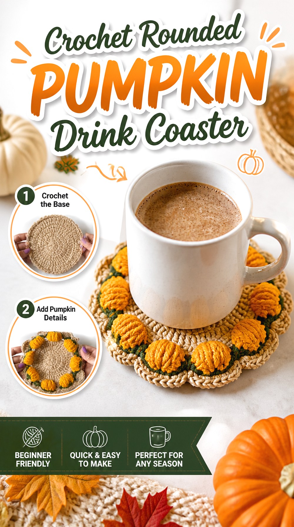 Crochet Rounded Pumpkin Drink Coaster